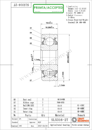 SL5316-2T подшипник CRAFT BEARINGS
